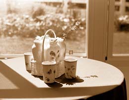 A sepia-toned still-life